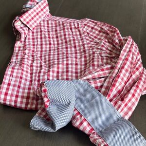 Johnston & Murphy large Red and Blue Checkered Button-Up Shirt